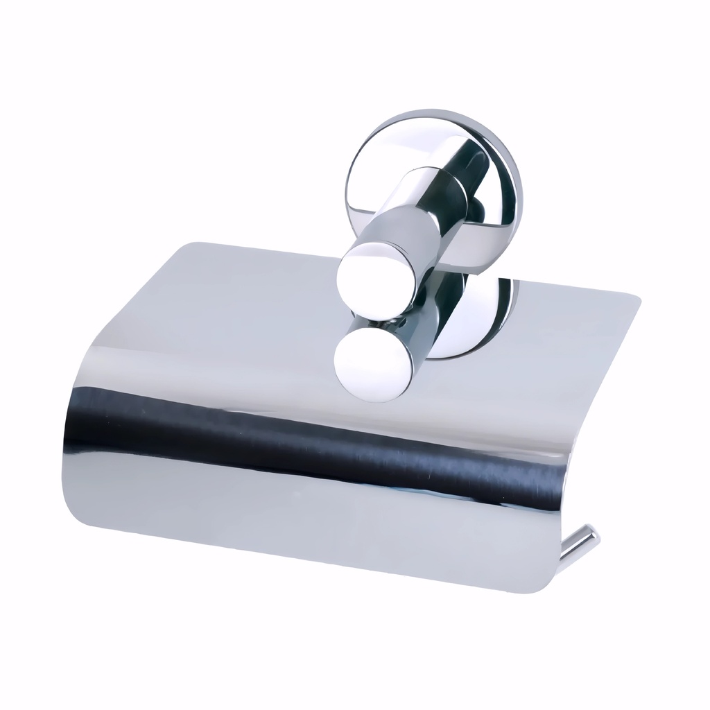 [0100014] Portarrollo higiénico doméstico en Acero Inox/Pulido serie Máxima con tapa y base