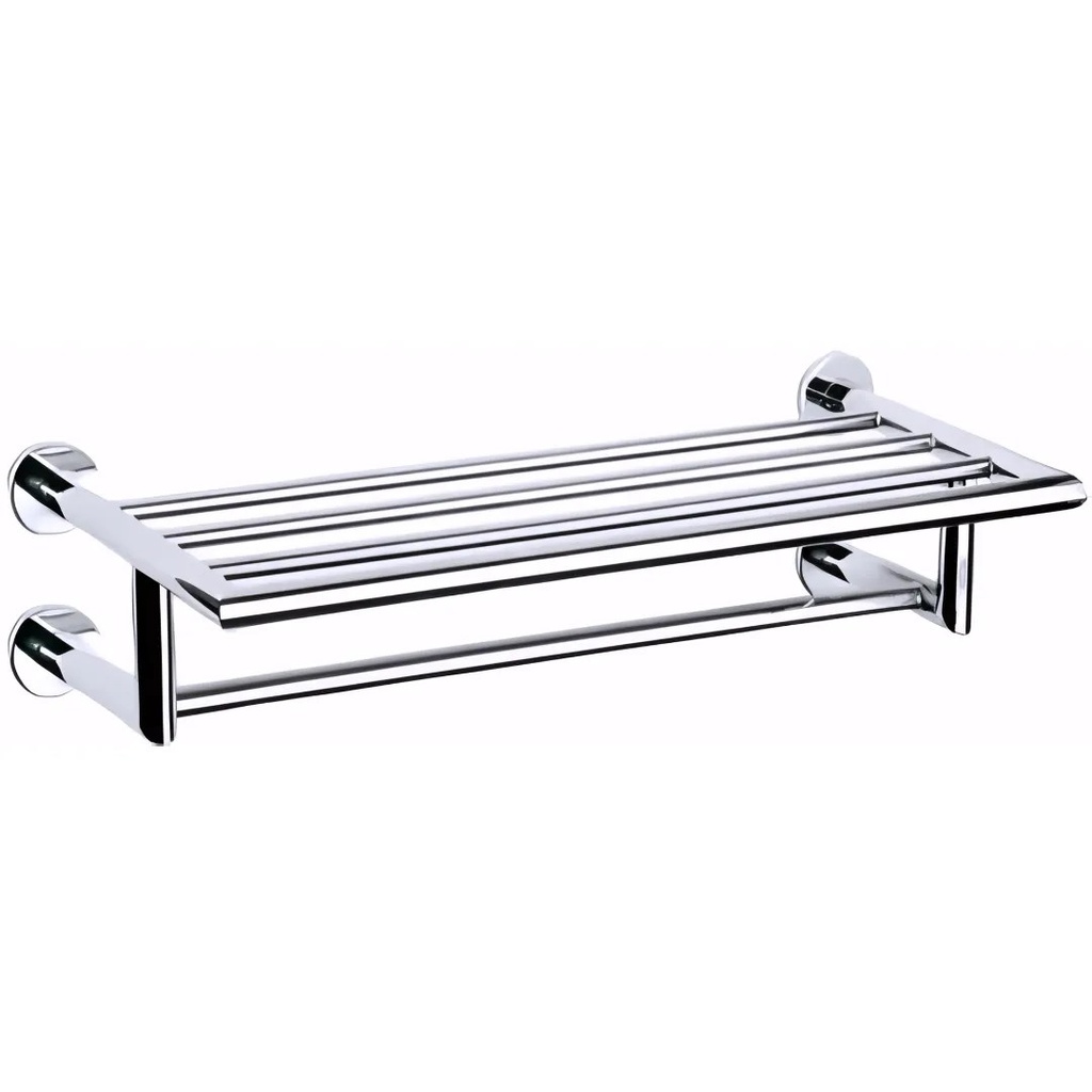 Toallero repisa de Latón/Cromado serie Cubik con barra y cuatro anclajes