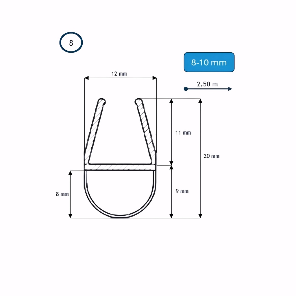 BARRA BURLETE 8-10MM BURBUJA (8) BARRA A 2.50 MTRS PGE-493