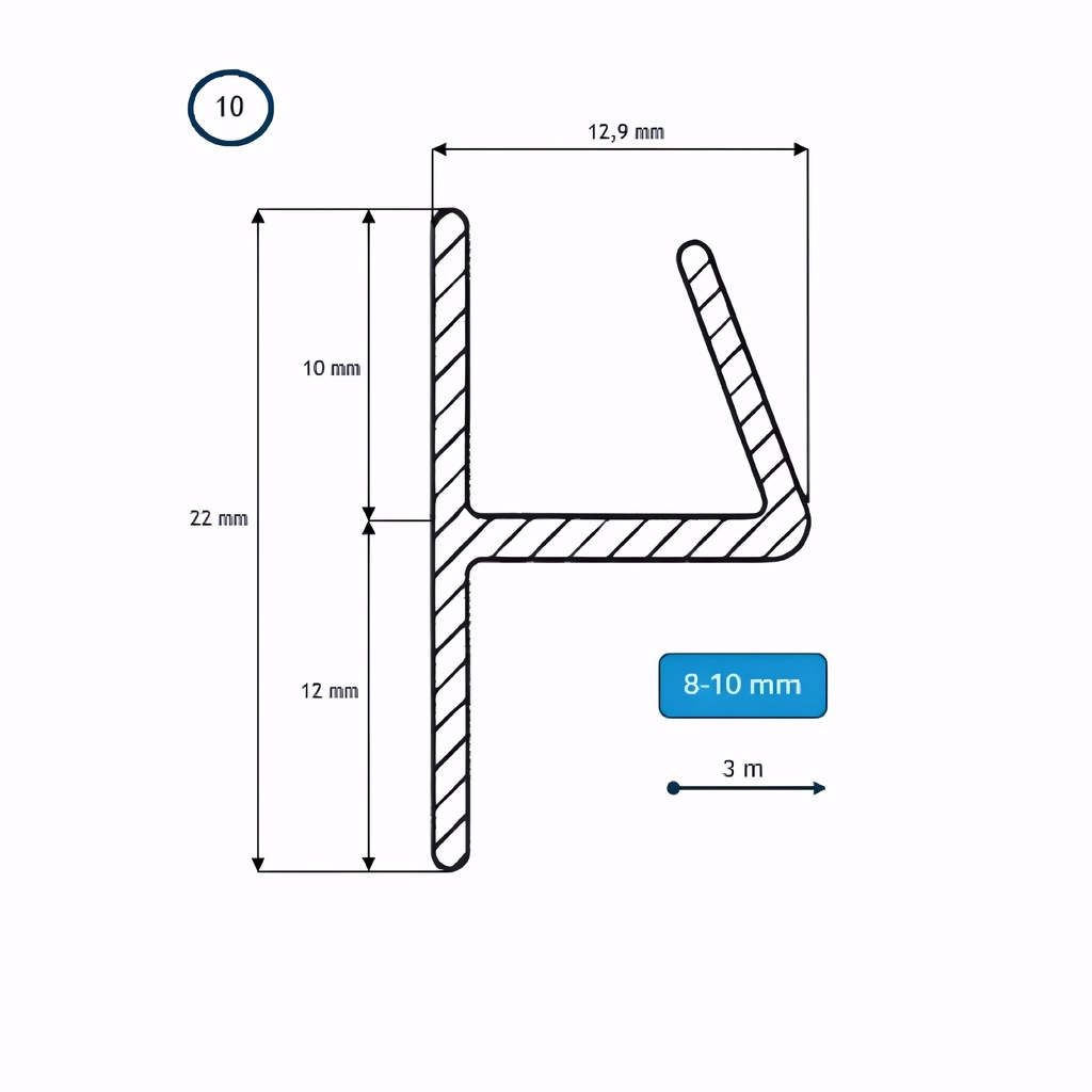 BARRA BURLETE ALA LATERAL RIG "h"SIN VETA 3m.8-10 (10) PGE-209