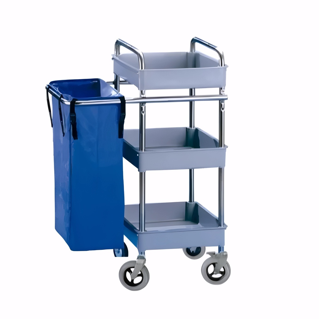 [2700204] Carro de camarera 3 bandejas pequeñas en Polipropileno y acero inox Rueda espuma 200 mm