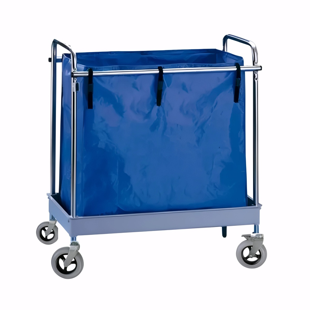 [2810202] Carro para ropa con bandeja y saco grande estructura en acero inox Rueda espuma 200 mm