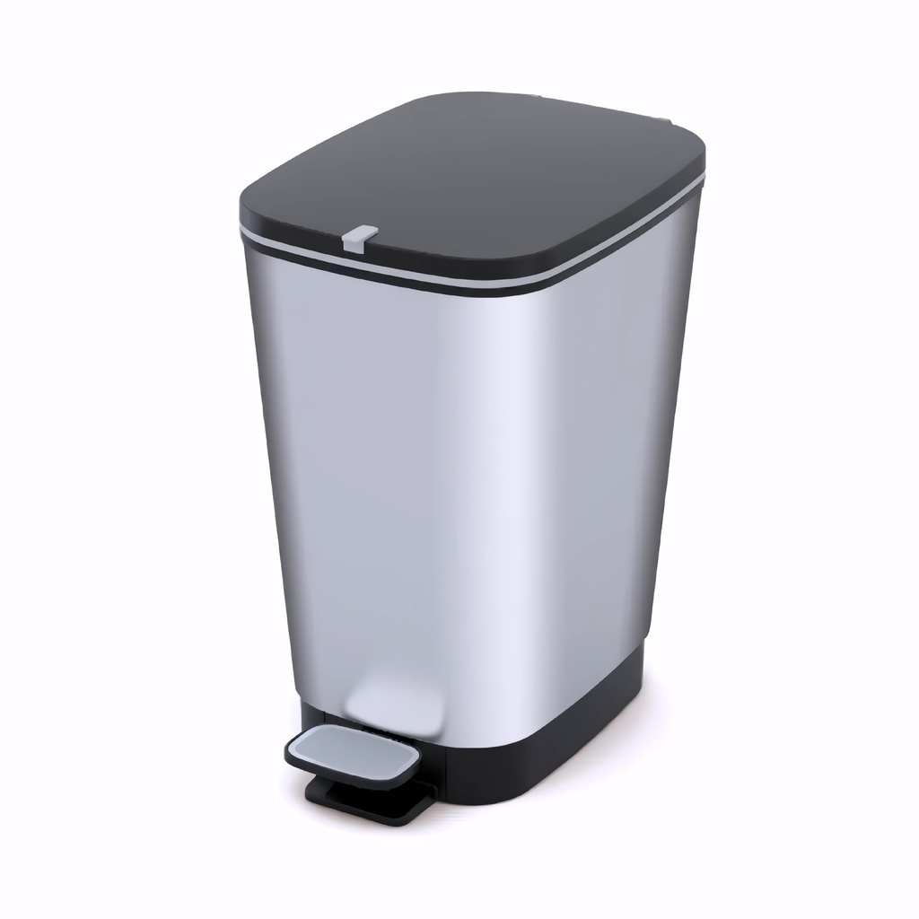 [4003070] Papelera con pedal en Plástico gran resistencia cromado y negro 20 L Chic