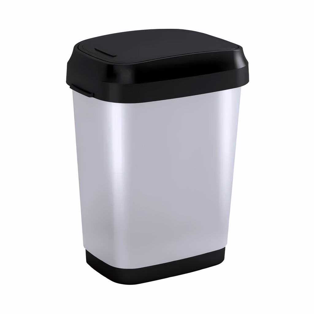 Papelera con tapa basculante en Plástico gran resistencia cromado y negro 25 L Dual Swing