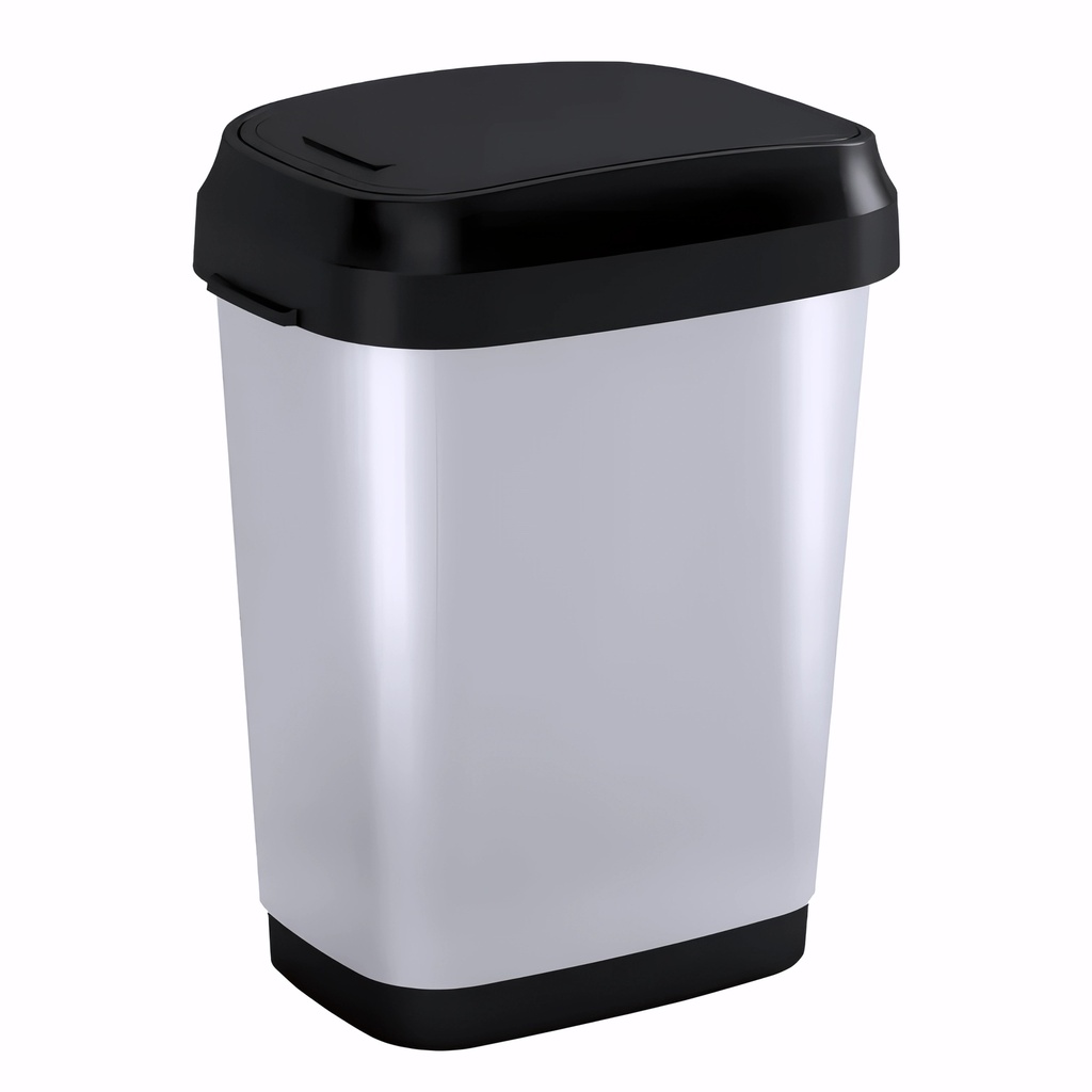 [4102060] Papelera con tapa basculante en Plástico gran resistencia cromado y negro 50 L Dual Swing