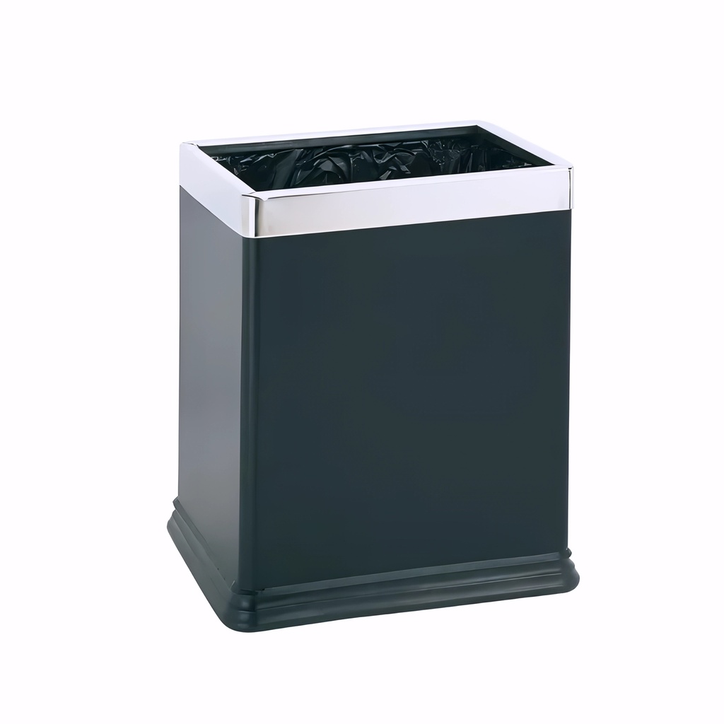 [4216030] Papelera en Acero pintado negro 10 L con decoración plateada