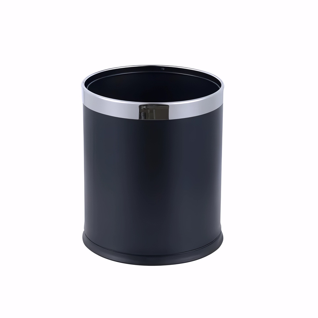 [4216051] Papelera en Acero pintado negro 15 L con aro plateado Elegant