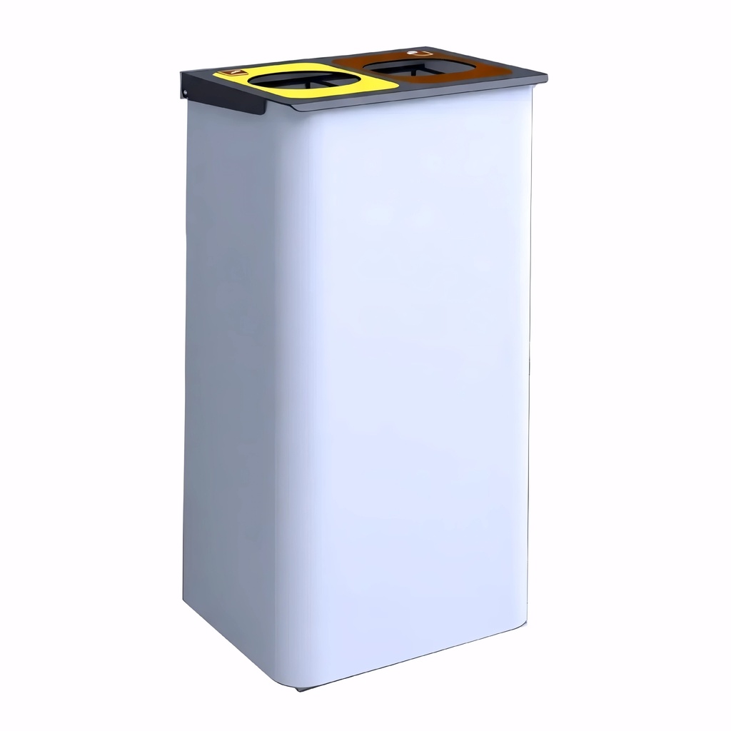 [4311480] Papelera para reciclaje de 2 residuos en Acero 72 L con tapa abatible en chapa de acero