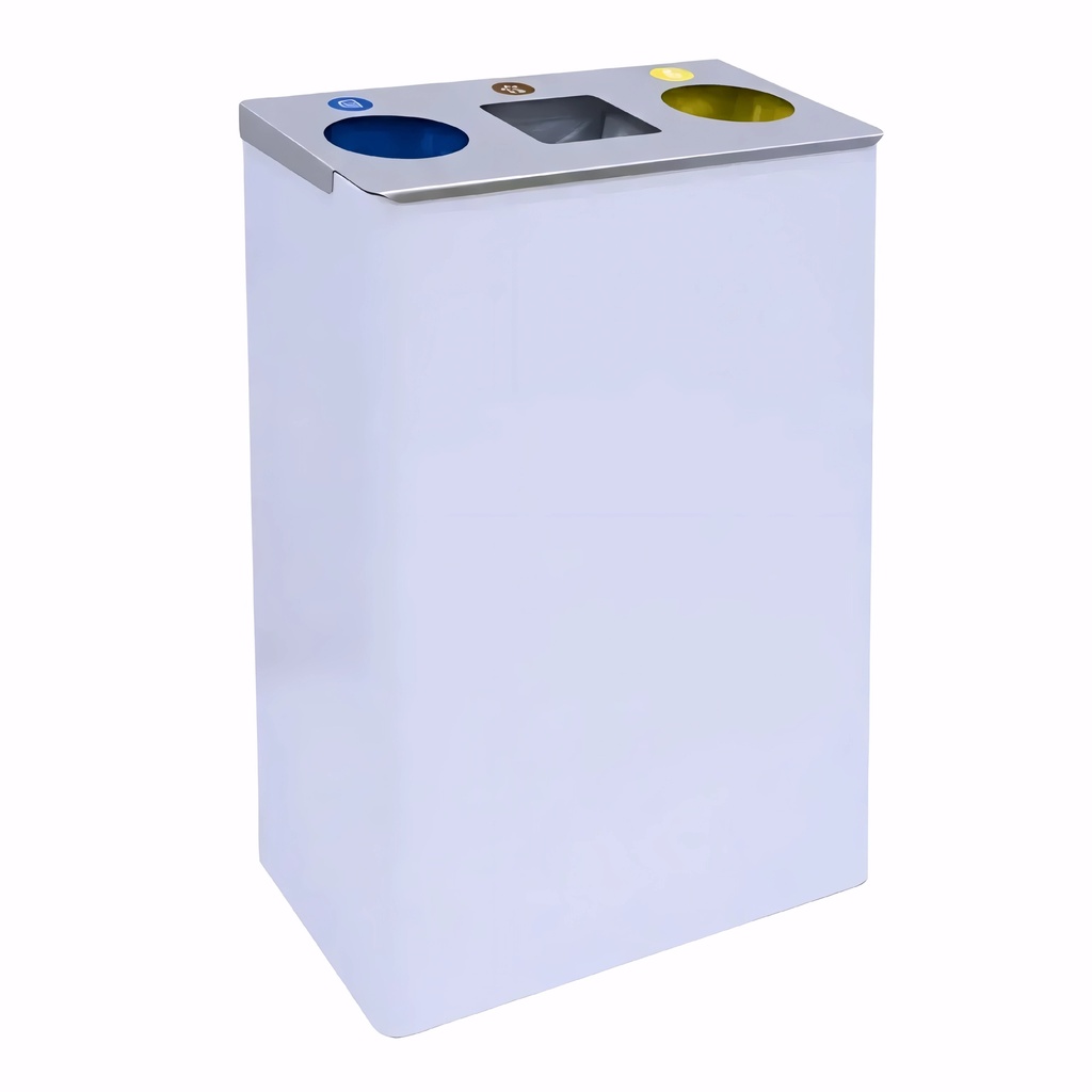 [4311491] Papelera para reciclaje de 3 residuos en Acero 108 L con tapa abatible en acero inox