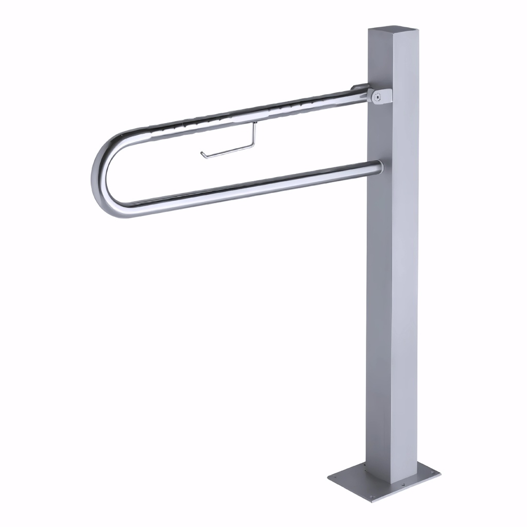 Asidero Abatible con pedestal y portarrollo 70 cm en Acero inoxidable pulido